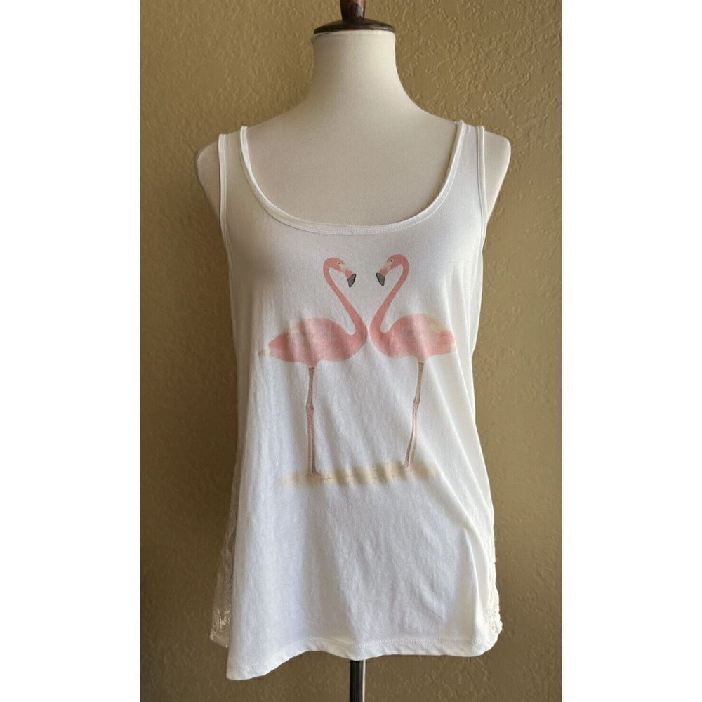 Others Follow Women's White Lace Ibiza Flamingo Tank Top Size S M